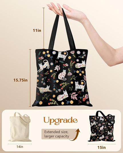 Canvas Tote Bag with Pockets - Aesthetic Reusable Totes for Women Ladies Cute Printed Cloths Canvas Shoulder Bag