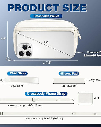 Clip and Go Strap for Phone with Wallet Crossbody, Adjustable Phone Lanyard with Detachable RFID Wristlet Wallet, Cream (L)