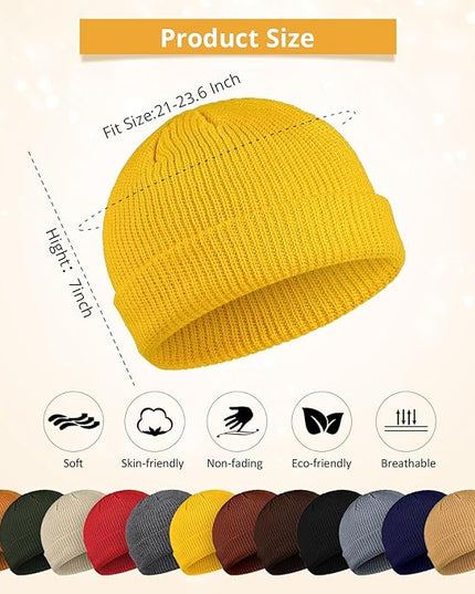 Geyoga 12 Pcs Trawler Beanie Hats for Men Fisherman Roll up Short Cuff Knit Beanie Bulk Winter Watch Cap for Men Women