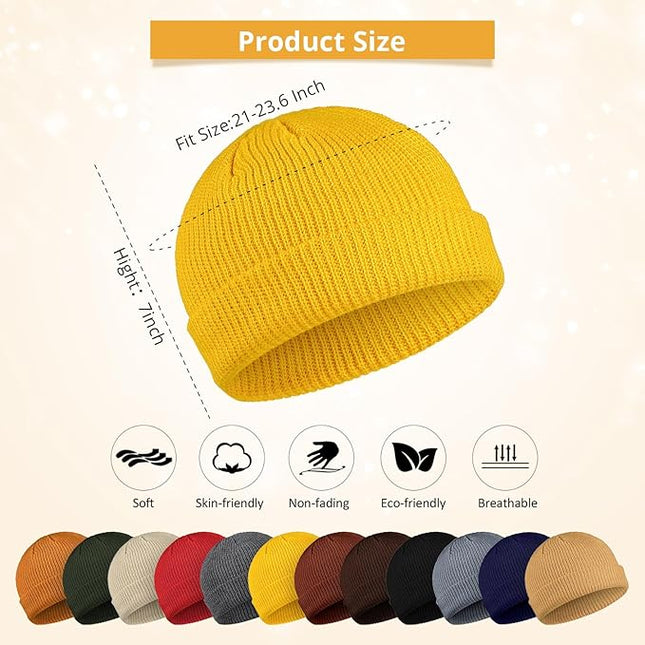 Geyoga 12 Pcs Trawler Beanie Hats for Men Fisherman Roll up Short Cuff Knit Beanie Bulk Winter Watch Cap for Men Women