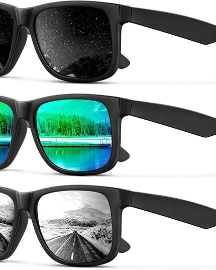 KALIYADI Sunglasses Men Polarized Sun glasses for Mens Womens Classic Matte Black Frame UV Protection 3pack