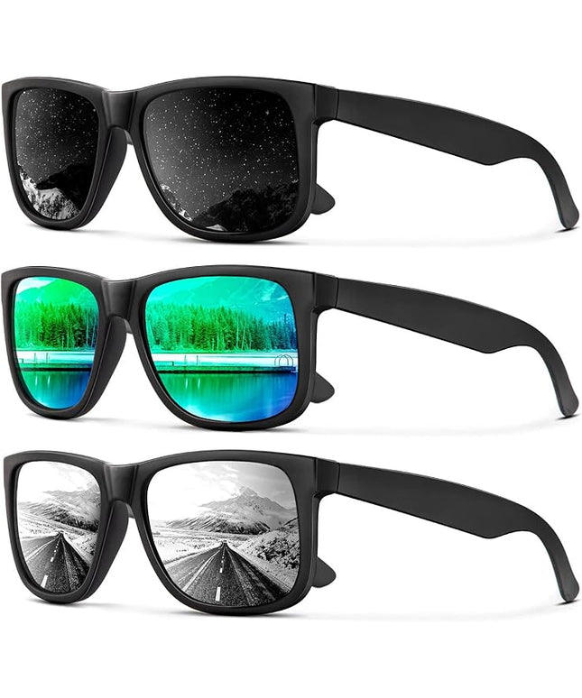 KALIYADI Sunglasses Men Polarized Sun glasses for Mens Womens Classic Matte Black Frame UV Protection 3pack