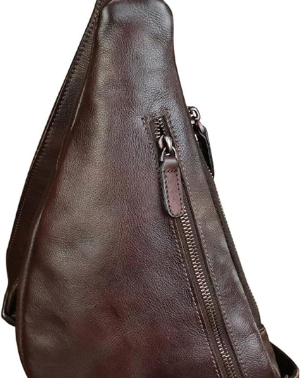 LRTO Genuine Leather Sling Bag for Men and Women Vintage Real Leather Crossbody Chest Bags Backpack Purse for Travel Hiking