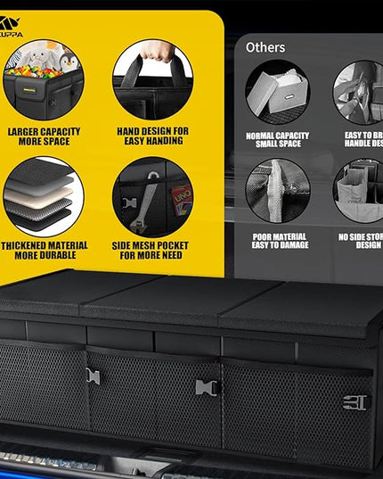 MIKKUPPA Car Trunk Organizer - 95L Collapsible Trunk Organizer with Lid, Sturdy Car Storage for SUV Auto Truck Van with Adjustable Straps and Non Slip Bottom (Black, X-Large)
