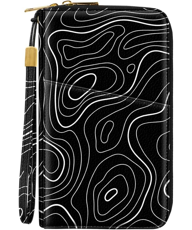 Family Passport Holder Wallet RFID Blocking Document Organizer PU Leather Mulit-purpose Travel Wallet Credit Cards Case for Women Men, Topographic Line