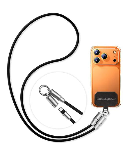 chubbycable Crossbody Strap for iPhone 17 Series 240W USB-C Phone Lanyard Charging Cable with Anti-Theft Lock, Wrist/Neck Strap Fast Charge & Data Transfer,Black,4.59FT
