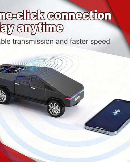 Futuristic Pickup Truck Replica Bluetooth Speaker with LED Display Screen – TWS Stereo, FM, USB/TF Playback, LED Lights, Built-in Mic, Gift for Car Lovers & Tech Fans (Black)