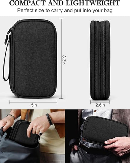 FYY Electronic Organizer, Travel Cable Organizer Bag Pouch Electronic Accessories Carry Case Portable Waterproof Double Layers Storage Bag for Cable, Cord, Charger, Phone, Earphone, Medium, Black