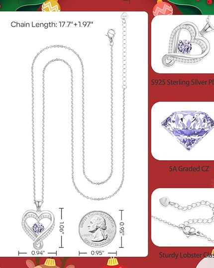 Infinity Love Heart Birthstone Necklace for Women Wife, S925 Sterling Silver Anniversary for Women Wife Birthday Gift for Her Girlfriend Mom Daughters, I Love You Women's Jewelry 18k Rose Gold Filled