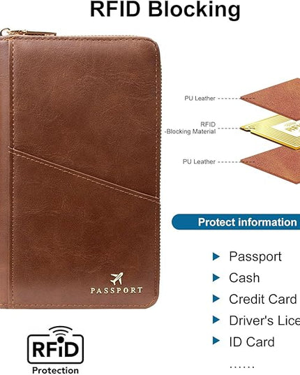 Passport Holder for Travel Women and Men RFID Passport Holder with Card Slots Holder Passport Case Passport cover Passport Wallet Travel Essentials and Accessories (Zipper, ZN-DarkBrown Zipper)