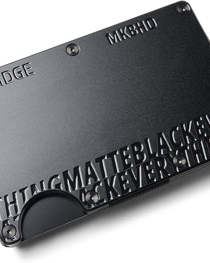 Ridge Wallet for Men - Slim Minimalist Compact Wallet and Card Holder, RFID Protected Front Pocket Wallets for Men with Integrated Cash Strap (Matte Black Everything)