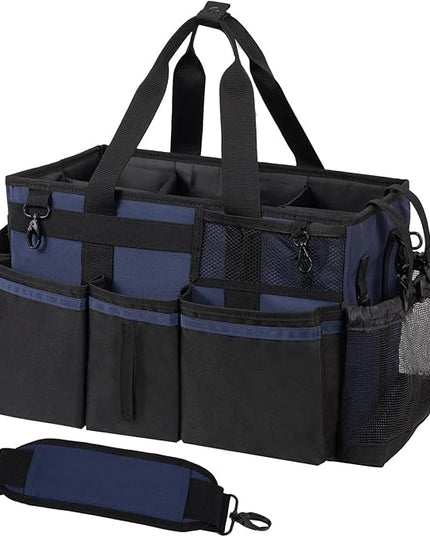 Wearable Cleaning Caddy, Cleaning Caddy Supplies Organizer with Handle & Shoulder Straps for Housekeepers, Under Sink & Car Cleaning Tool Organizers Bag with 4 Foldable Divider (NavyBlue)
