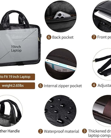 Faux Leather Messenger Bag for Men 17-17.3 Inch: Laptop Bag Briefcase Computer Handbags Shoulder Crossbody Bag with Padded Laptop Sleeve for Work College Travel, PU Black