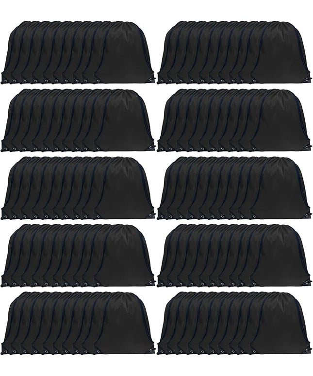 GoodtoU Drawstring Bags Bulk, 100 Pcs Cinch Bag Gym Sackpack Drawstring Backpack for Women & Men, Black