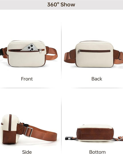 GOINSOUND Fanny Packs Belt Bag For Women Men Everywhere Small Fashion Crossbody Bags Waist Pack Vegan Leather Waterproof Cute Sling Chest Bag For Women - Beige