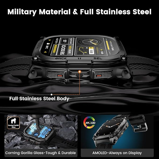 KOSPET Tank M4 Smart Watch for Men, Full Stainless Steel, GPS & Offline Maps, 10ATM Waterproof 45m Freediving, 50-Day Battery, Bluetooth Calls, 24/7 Heart Monitor, for Android & iOS