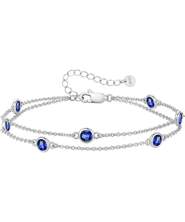 LOUISA SECRET Birthstone Bracelets for Women, 925 Sterling Silver Charm Link Double Strand Bracelet, Birthday Anniversary Christmas Jewelry Gifts for Wife Girlfriend Mother her…
