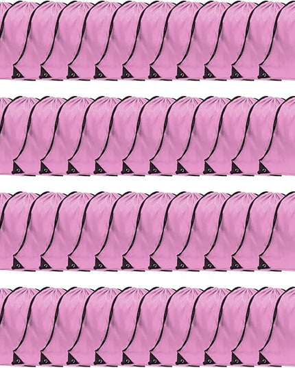 GoodtoU Drawstring Backpacks, Bags Bulk Nylon Backpack Draw String Back Bag Cinch Sack Gym Bag for Sport, Traveling, Team (Pink, 48Pcs)
