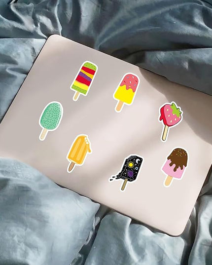 Summer Popsicle Vinyl Stickers - 50PCS Small Waterproof Ice-Lolly Stickers Ice Cream Decals for Party Favors Birthday Water Bottles Laptop Bicycle Skateboard Scrapbook Refrigerator Decor