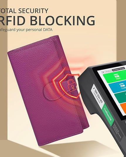 Real Leather Women Wallet Leather with RFID Blocking -Trifold Card Holder Designer Ladies Clutch with ID Window Wallets
