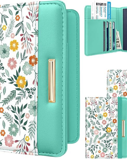 Passport Holder Cover Travel RFID Blocking Passport Cover Rose Gold Cute Flowers Passport Wallet with Elastic Band for Women