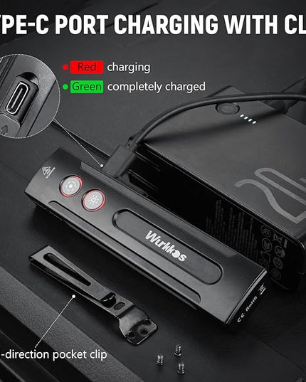 Wurkkos HD01 PRO 6-in-1 Flashlight with White Light UV Light&Green Light and Side Light,Working Handle Flashlight with Magnetic 1200LM for Outdoor Camping