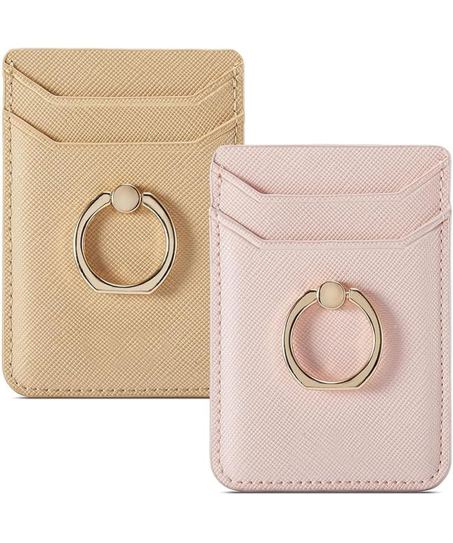 BIAJIYA Phone Card Holder RFID Leather Wallet Credit Adhesive Cell Case Stick-on Card Holder for Women and Men Back of Phone for Most of Smartphones
