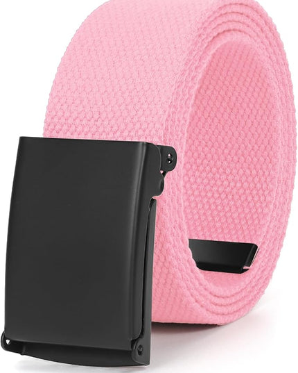 WHIPPY Canvas Web Belt Flip-Top Solid Black Military Buckle Fully Adjustable Mens Webbing Belts Cut To Fit
