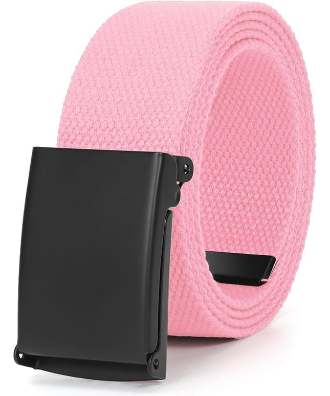 WHIPPY Canvas Web Belt Flip-Top Solid Black Military Buckle Fully Adjustable Mens Webbing Belts Cut To Fit