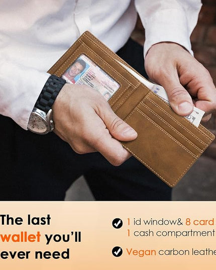 RUNBOX Wallet for Men Slim Leather Bifold RFID Blocking Minimalist Front Pocket Design with Gift Box