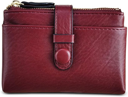 AOXONEL Women's Wallets Leather Wallets for Women Rfid Small Ladies Wallet Billfolds for Women,Trifold Mini Wallets for Women with Double Zipper Coin Pocket (Red)