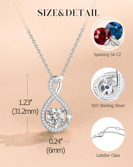 FANCIME Birthstone Necklaces for Women Fine Jewelry Sterling Silver Infinity Pendant Anniversary Birthday Gifts for Her Women Wife Mom Lady Daughter, Chain 16"+2" Extend