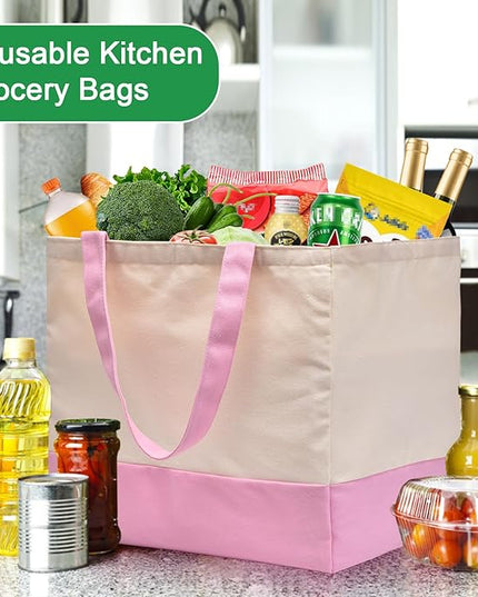 Canvas Reusable Grocery Bags Heavy Duty, 8.3 gal Foldable Large Tote Bag with Handles, Holds 60 lbs Canvas Shopping Bags, 1 Pack