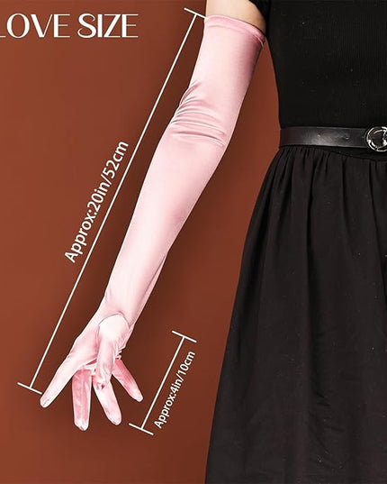 THARAHT Women Long Gloves with Satin Elbow Length for 1920s Opera Tea Party Costumes Bridal Evening Dress