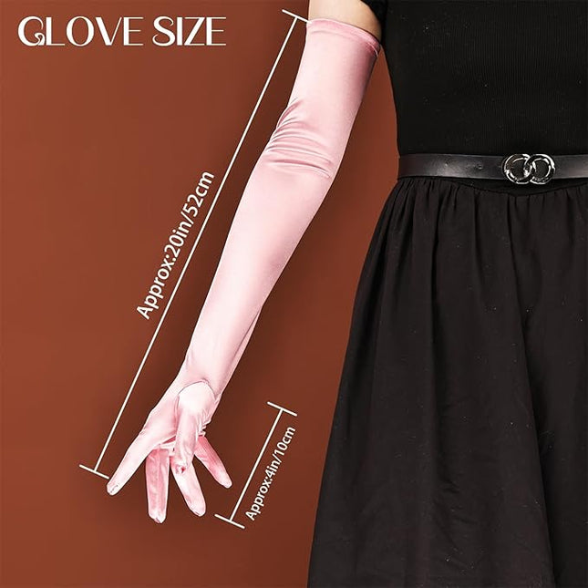 THARAHT Women Long Gloves with Satin Elbow Length for 1920s Opera Tea Party Costumes Bridal Evening Dress