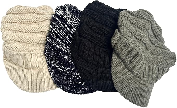 XYIYI Beanie Tail Winter Warm Knit Messy High Bun Ponytail Hats Visor Beanie Cap