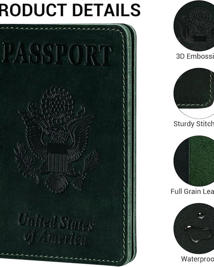 BIAOTIE Premium Leather Passport Holder Covers, Rfid Travel Wallet Passport Document Holder, Travel Essentials Wallet Cover Case for Men and Women (Green)