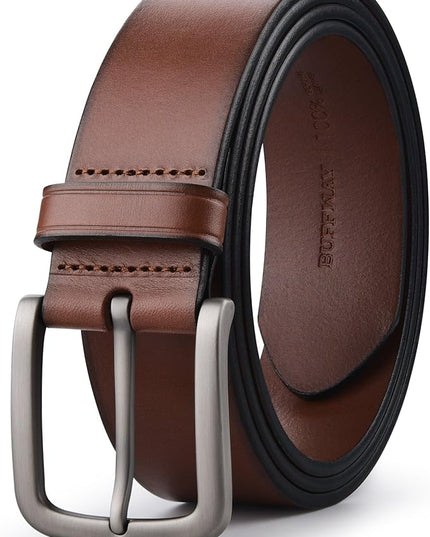 Buffway Men's Leather Belt,1.5" Handmade Top-Grain Leather–Durable,Comfortable,Suitable for Everyday Formal & Casual Wear