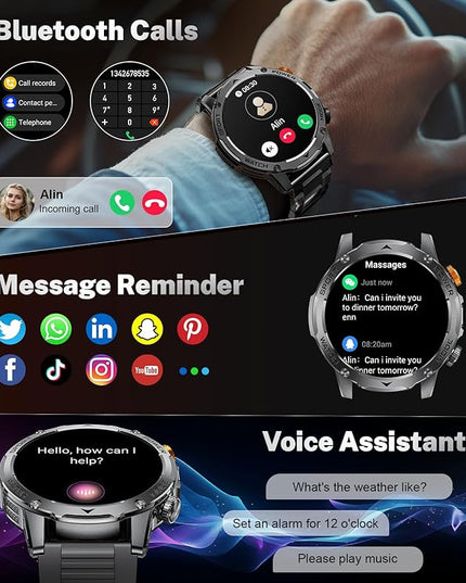 LIGE Smart Watch for Men (Make/Answer Calls) with 1000mAh, 1.75" HD Screen Smartwatch with Flashlight, Heart Rate/Sleep Monitor, IP68 Waterproof, 100+ Sports Modes for Android iOS, 3 Straps