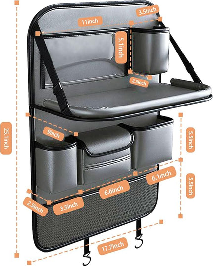 2 Pack Leather Car Backseat Organizer with Foldable Table Tray, Car Storage Organizer with Tablet Holder, Car Seat Back Protectors Kick MatsTravel Accessories