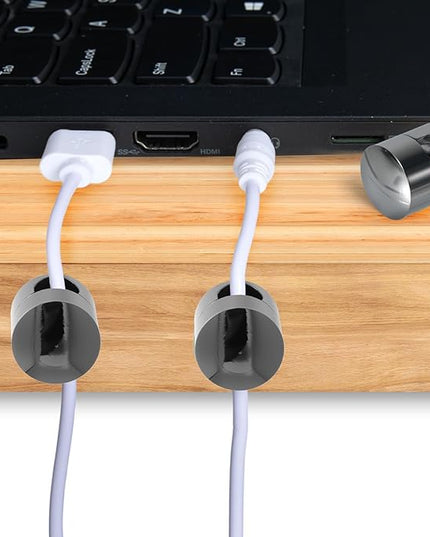 6 Sets Charger Holders for Cords, Black Adjustable Cable Anchor Holders, Adhesive Metal Cord Clips, Cable Management Wire Organizers for Desk, Office, Nightstand