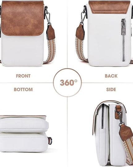 POIUGOYA Small Crossbody Bags for Women Trendy,Leather Triple Compartment Cell Phone Crossbody Wallet Purses with Card Slots