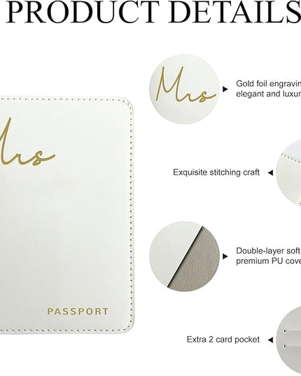 Mr&Mrs Gifts Matching Passport Holders for Mr and Mrs, Gold Foil Logo, Dual PU Leather with Card Pockets, Honeymoon Travel Essentials Gift for Newlyweds(MM Black White)