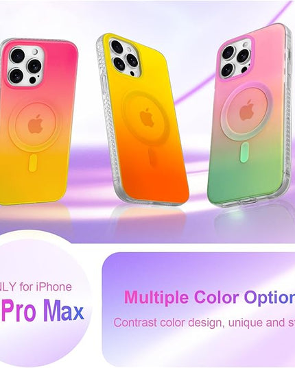 Aesthetic Case for iPhone 12 Pro Max Case for Women Girls, Compatible with Magsafe, Cute Girly Trendy Glitter Sparkly Rainbow Magnetic Protective Phone Cover, Matte Iridescent Yellow & Orange