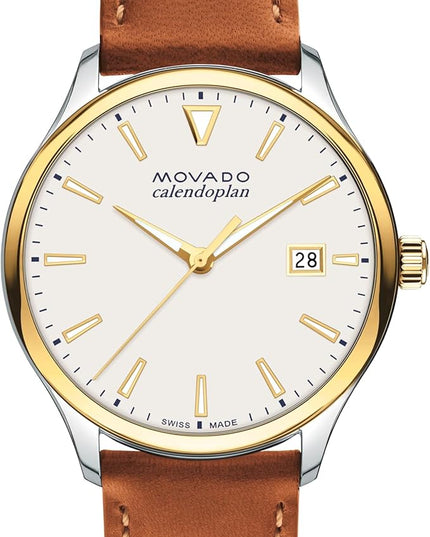 Movado Heritage Series Calendoplan Men's Watch - Swiss Quartz Movement, Leather Strap - 3 ATM Water Resistance - Classic, Luxury Fashion Timepiece for Him - 40mm