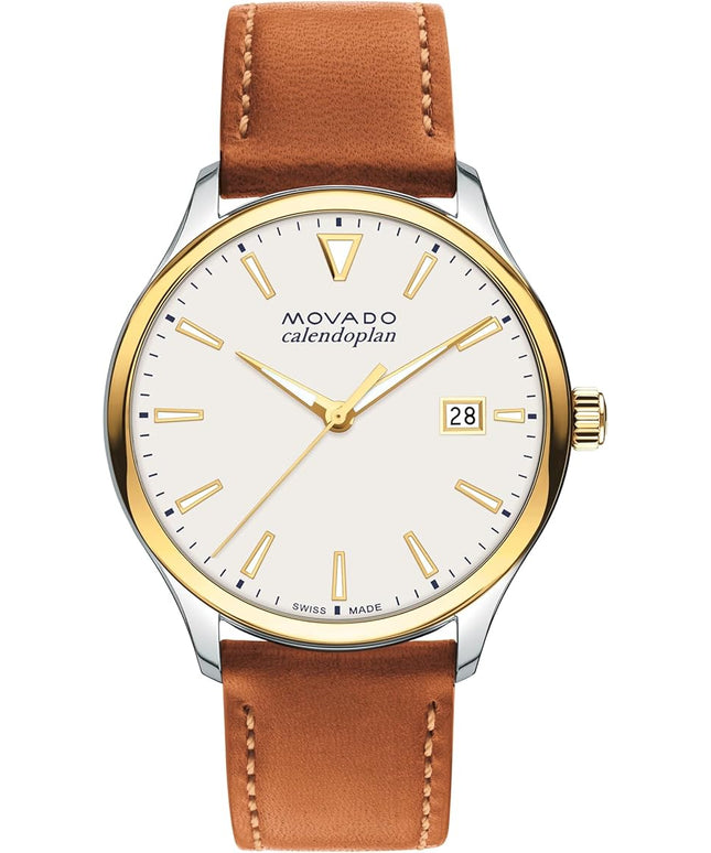 Movado Heritage Series Calendoplan Men's Watch - Swiss Quartz Movement, Leather Strap - 3 ATM Water Resistance - Classic, Luxury Fashion Timepiece for Him - 40mm