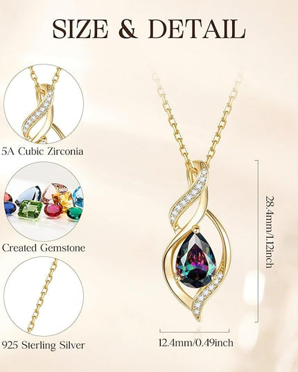 FANCIME Birthstone Necklace for Women Teardrop Necklace S925 Sterling Silver Infinity Love Birthday Gifts for Mom Women Girls, 16"+2" Inches