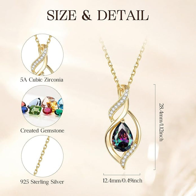 FANCIME Birthstone Necklace for Women Teardrop Necklace S925 Sterling Silver Infinity Love Birthday Gifts for Mom Women Girls, 16"+2" Inches