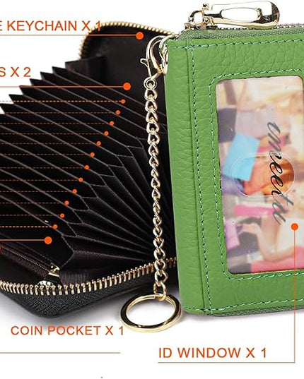 imeetu RFID Credit Card Holder, Small Leather Zipper Card Case Wallet for Women