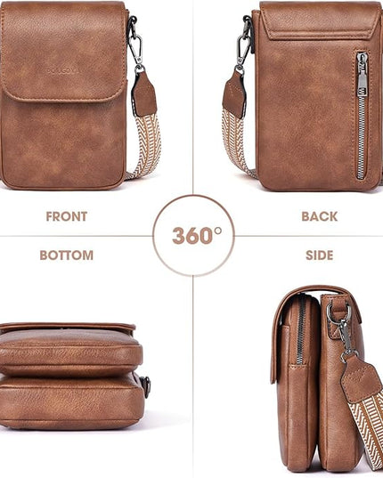 POIUGOYA Small Crossbody Bags for Women Trendy,Leather Triple Compartment Cell Phone Crossbody Wallet Purses with Card Slots